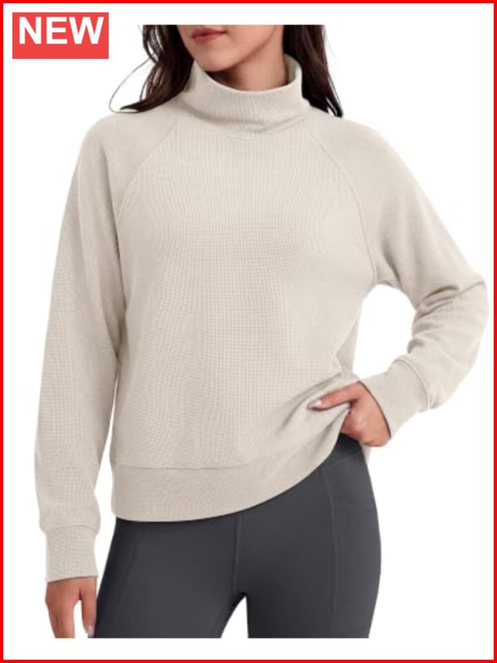 Waffle Knit Mock Neck Sweatshirt Long Sleeve Pullover Fall Sweater